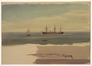 Dessin, bateau à vapeur et voilier, juillet 1859