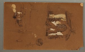 Dessin, études du chalet, homme à la pipe, canards, 1868 - Frederic Edwin Church