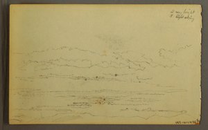 Dessin, Soleil se couchant derrière des collines basses, 1845 - Frederic Edwin Church