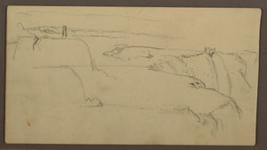 Dessin, Coucher de soleil sur la rive avec un bateau, 1858 - Frederic Edwin Church