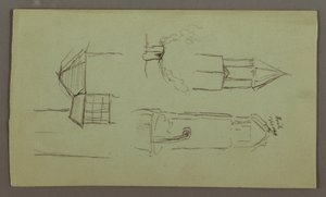 Dessin, tours, toits, portique, toit, juillet 1868 - Frederic Edwin Church