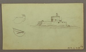 Dessin, ville sur la côte, chaîne de montagnes derrière, 27 mai 1868 - Frederic Edwin Church