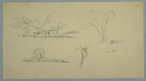 Dessin, Arbres, un rivage avec des buissons et des arbres, septembre 1876