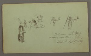 Dessin, deux études de pêcheurs avec des cannes à pêche et des torches, avril 1868 - Frederic Edwin Church