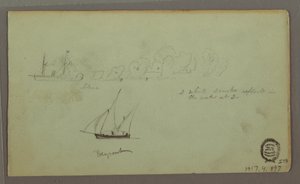 Dessin, deux études de pêcheurs avec des cannes à pêche et des torches, avril 1868 - Frederic Edwin Church