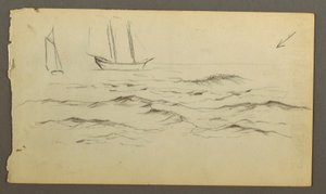 Dessin, deux voiliers, vagues, peut-être 1860 - Frederic Edwin Church