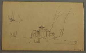 Dessin, vallée, église, St. Gilgen Autriche, peut-être 1868 - Frederic Edwin Church