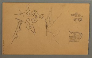 Dessin, vallée, tour, église, peut-être 1868 - Frederic Edwin Church