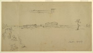 Dessin, Vues de la basilique et du temple de Neptune, Paestum, Italie, avril 1869 - Frederic Edwin Church