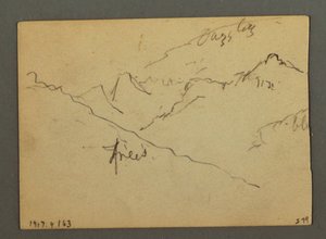Dessin, cascade entre Veney et Sion, vallée du Rhône, Suisse, août 1868 - Frederic Edwin Church