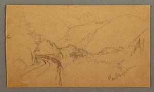 Dessin, Route sinueuse à travers la vallée, maison, peut-être 1868 - Frederic Edwin Church