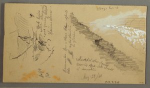 Dessin, femmes se lavant à un abreuvoir, montagnes, 28 août 1868 - Frederic Edwin Church