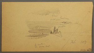 Dessin, colline boisée, vallée vallonnée, soleil, janvier 1866 - Frederic Edwin Church