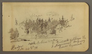 Dessin, rivage boisé, 1878