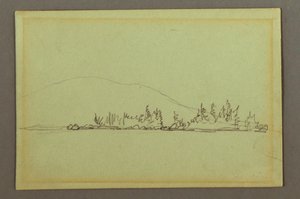Dessin, rivage boisé, montagne, peut-être 1856 - Frederic Edwin Church