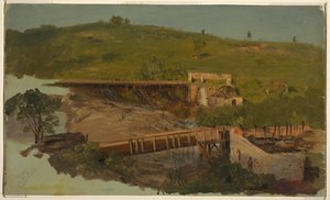 Colline avec viaducs et moulins en ruine, près de Catskill, New York