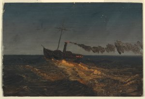 Bateau à vapeur à aubes au crépuscule - Frederic Edwin Church