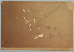 Femme assise et âne broutant devant une maison près de Jorje, Équateur - Frederic Edwin Church