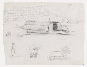 Croquis de Colombie : Rivière artisanale (Champan), une femme, un groupe d