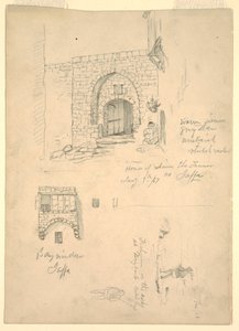 Croquis de la maison de Semon le tanneur, Jaffa, Palestine [Tel-Aviv, Israël] et pêcheurs sur les rochers à Beyrouth, Syrie [Beyrouth, Liban]