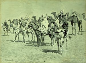 Caravane au Sahara (pinceau, plume et encre)