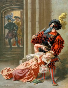 Barbe-Bleue essayant de tuer sa femme, c.1890 (illustration)
