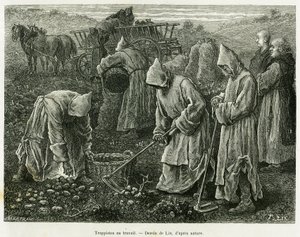 Trappistes au travail. Gravure par Lix pour illustrer l