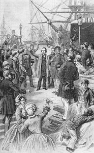 Victor Hugo (1802-85) disant au revoir à ses amis et partisans à Anvers le 1er août 1852, c.1885