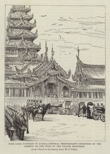 Avec Lord Dufferin en Birmanie, réception du vice-roi par le général Prendergast sur les marches du palais, Mandalay - Frederic Villiers
