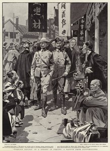 Diables étrangers dans une rue de Pékin, un salut des gamins - Frederic de Haenen