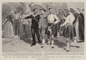 John Bull et frère Jonathan, une scène de rue à Gibraltar lors de la visite de troupes américaines