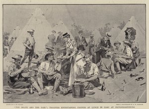 Les braves et les belles, des cavaliers divertissant des amis au déjeuner dans un camp à Pietermaritzburg - Frederic de Haenen