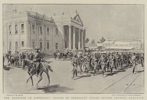 La garnison de Kimberley, parade des fusiliers de Kimberley devant le colonel Kekewich