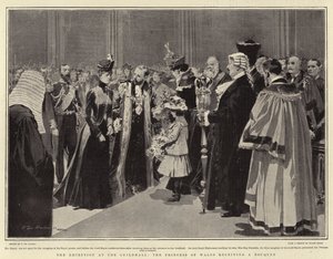 La réception à Guildhall, la princesse de Galles recevant un bouquet