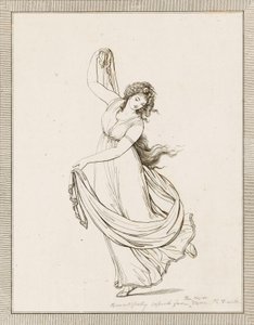 Emma, Lady Hamilton, dans une pose classique, dansant et posée sur son pied droit