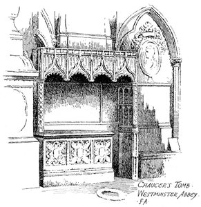 Tombe de Chaucer, Abbaye de Westminster, Londres, 1912