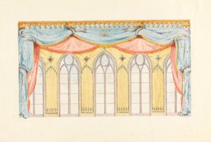 Dessin, décoration de fenêtre, probablement pour le mur est de la salle de musique, Pavillon royal, Brighton, 1820 - Frederick Crace