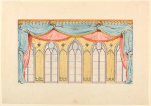 Dessin, décoration de fenêtre, probablement pour le mur est de la salle de musique, Pavillon royal, Brighton, 1820 - Frederick Crace