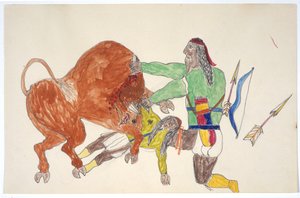 Bison piétinant un homme