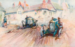 Bablot conduisant la Delage 3 litres n°10 poursuivant la Peugeot de Boillot dans la course Voiturette de 1911 à Boulogne