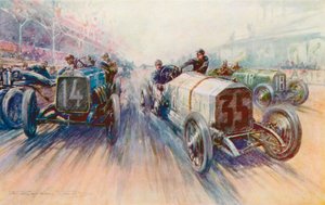 La Mercedes blanche de Lautenschlager au Grand Prix de 1908, une course où les pneus ont été dépensés en grande quantité