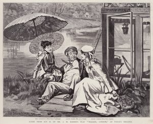 Acteurs anglais Irene Vanbrugh, John Lawrence Toole et Mary Ansell dans une production de la pièce de J M Barrie Walker, Londres, au Toole