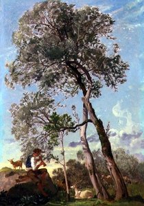 Dans la Campagne, un chevrier jouant de la flûte