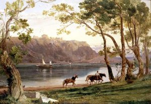 Paysage fluvial avec chevaux de barge