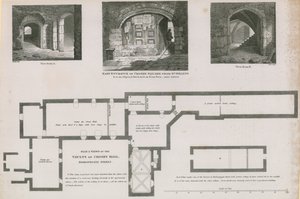 Plan au sol et vues des voûtes de Crosby Hall, Bishopsgate Street