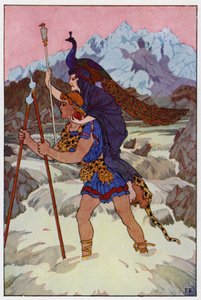 Soulevant la vieille femme du sol, Jason entra hardiment dans le courant rageur et écumeux - Frederick Richardson