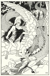 Quand le dragon aperçut Cadmus, il poussa un autre sifflement abominable - Frederick Richardson