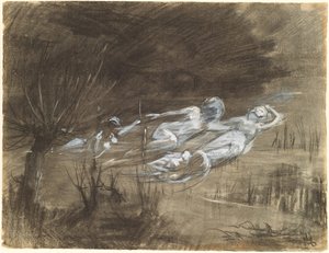 Femme flottant dans une rivière assistée par deux esprits féminins - Frederick Trapp Friis