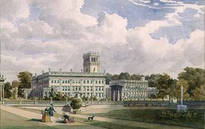 Vue de la maison et des jardins à Trentham, Staffs