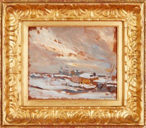 Paysage hivernal avec coupoles lointaines, Russie (huile sur panneau)